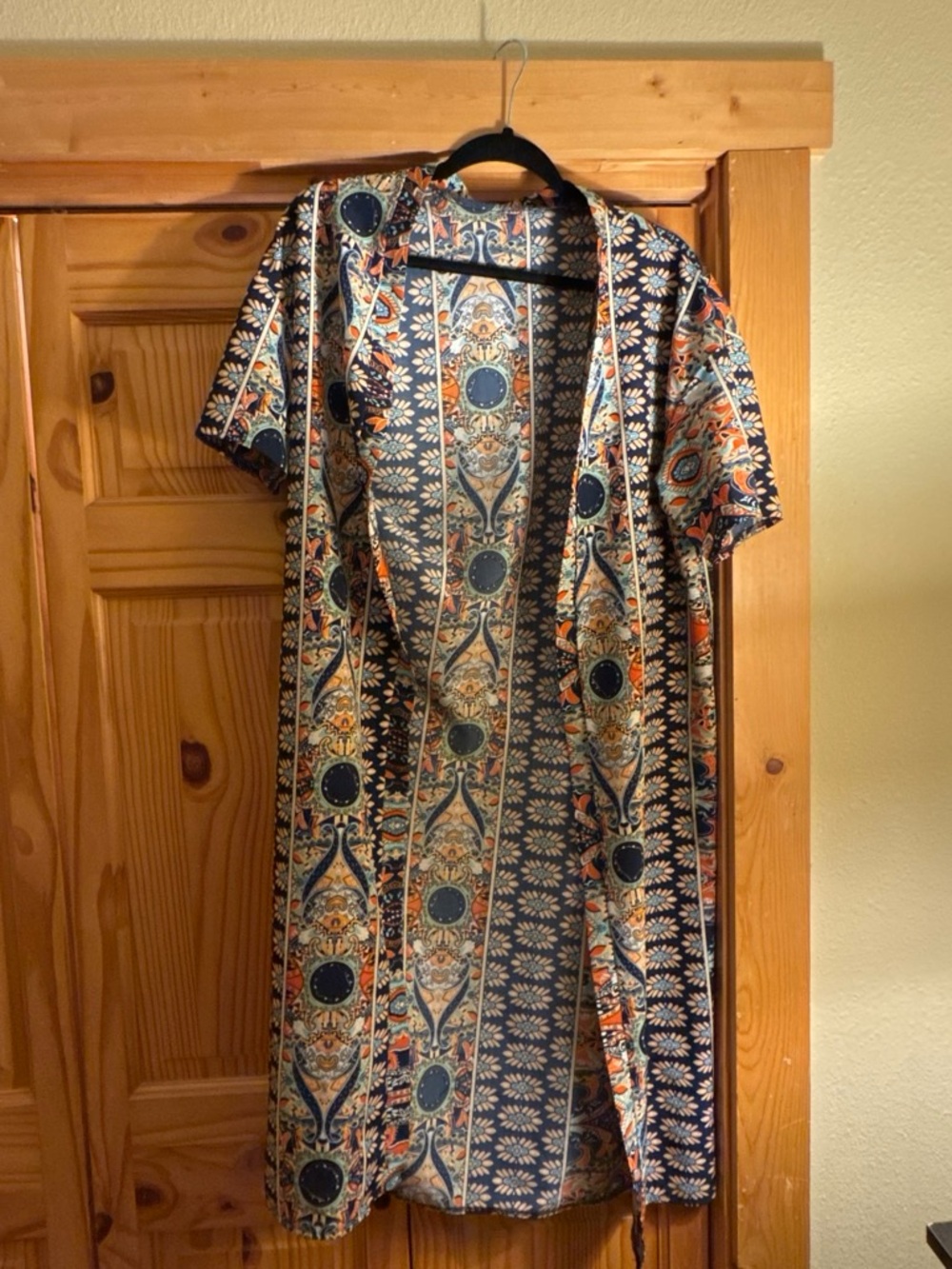 SHEIN Navy & Orange Boho Open-Front Kimono